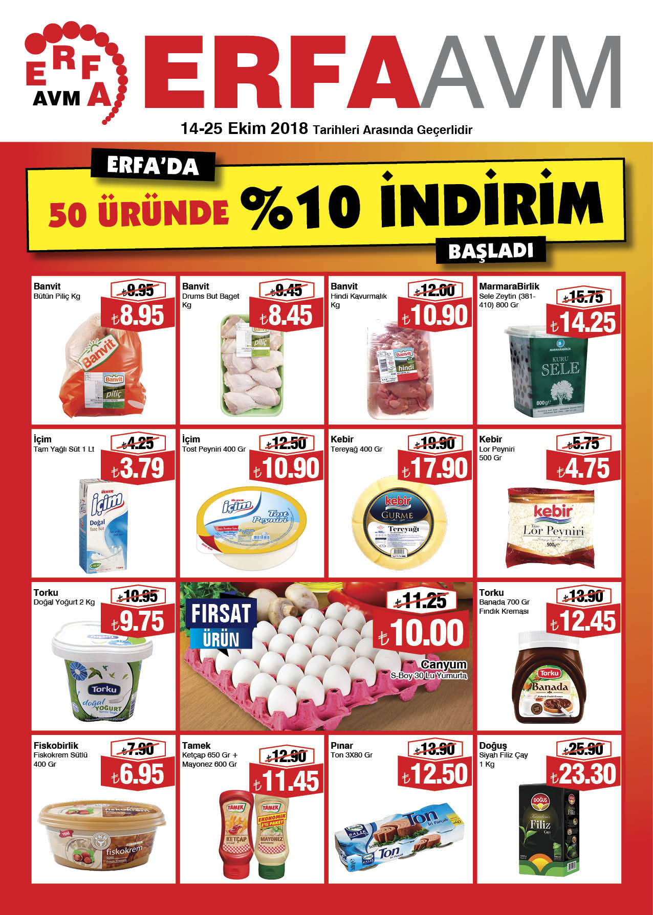 ERFA AVM'DE 50 ÜRÜNDE %10 İNDİRİM