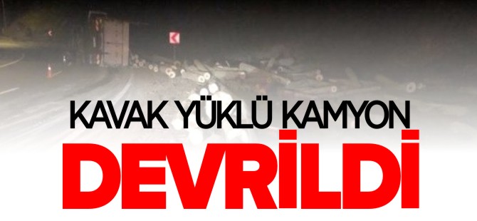 KAVAK YÜKLÜ KAMYON DEVRİLDİ