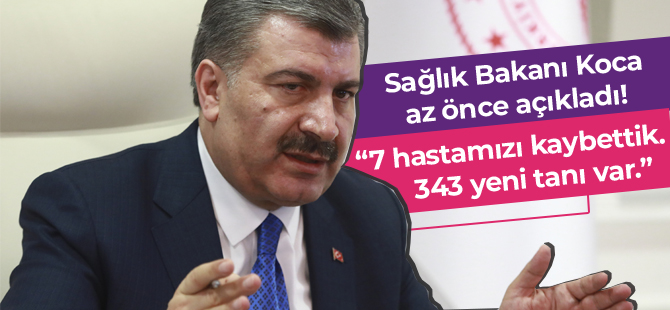 SAĞLIK BAKANI KOCA: "7 HASTAMIZI KAYBETTİK. BİRİ KOAH HASTASIYDI, 6'SI İLERİ YAŞTAYDI. 3 BİN 952 TEST YAPILDI, 343 YENİ TANI VAR"