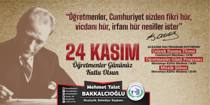 Bozüyük Belediye Başkanı M. Talat Bakkalcıoğlu - 24 Kasım Öğretmenler Günü Tebrik