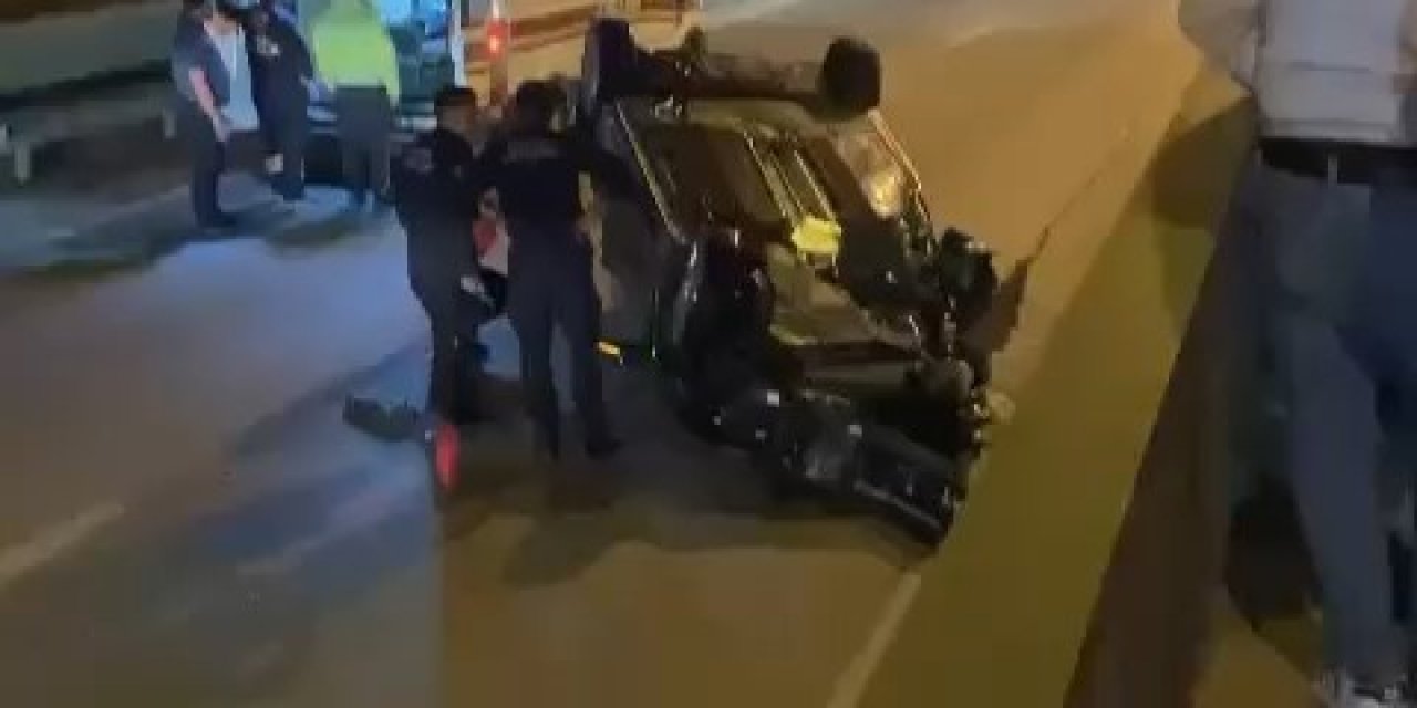 Kontrolden Çıkan Polis Otomobiliyle Takla Attı