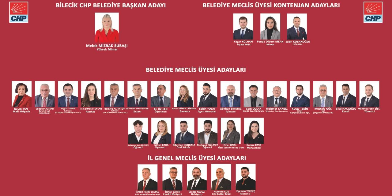 CHP Bilecik Belediye Meclisi ve İl Genel Meclisi Listesi