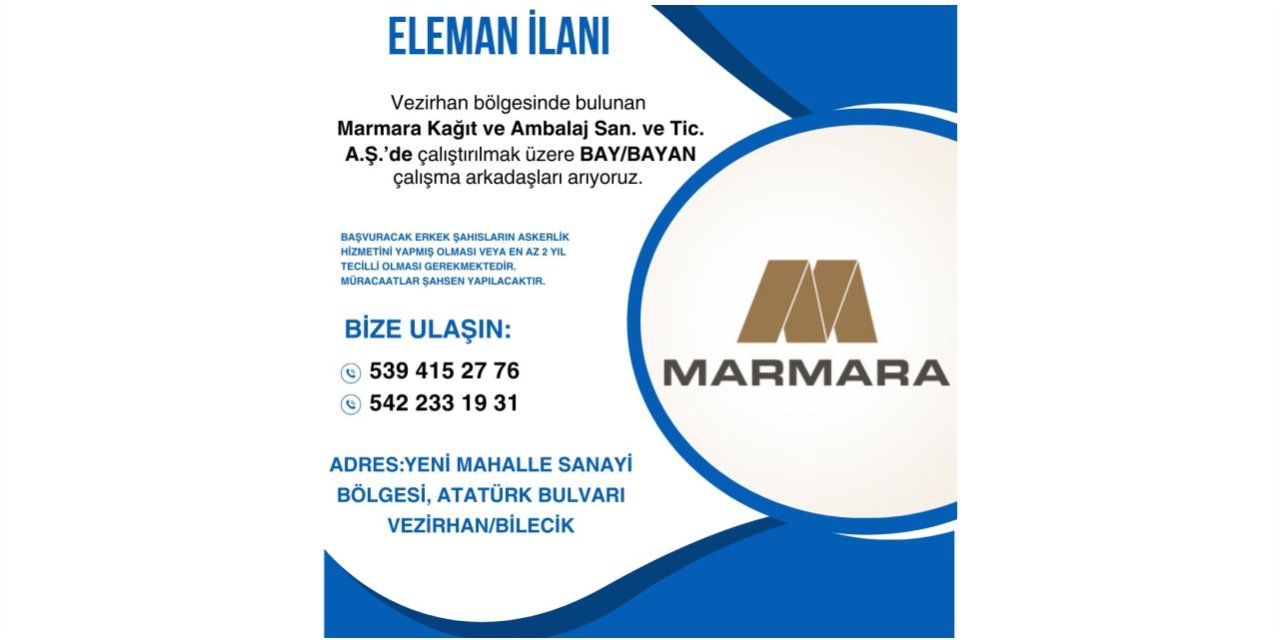 MARMARA KAĞIT ELEMAN İLANI