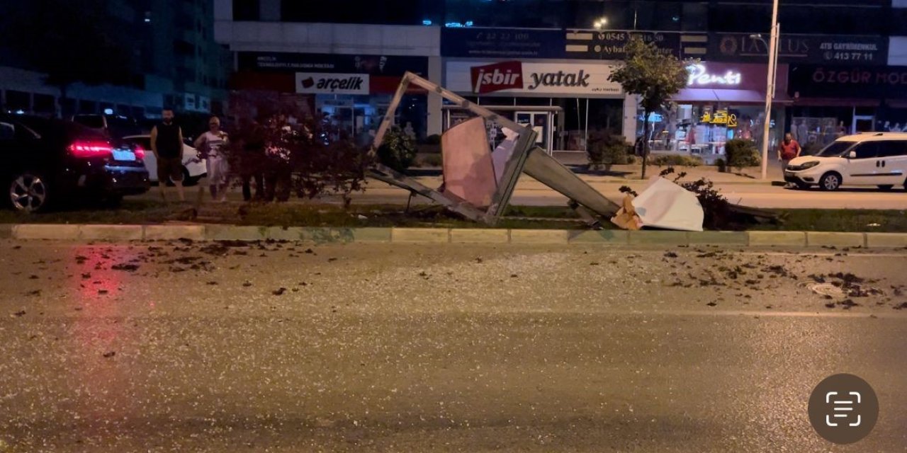 Aday Sürücü Kontrolden Çıktı, Reklam Panosunu Ve Ağaçları Devirdi