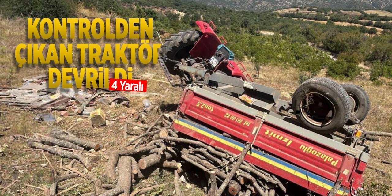 Kontrolden çıkan traktör devrildi: 4 yaralı