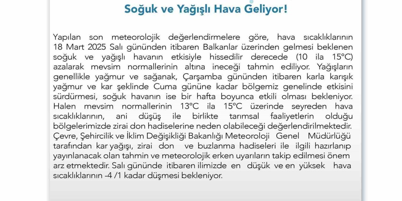 Valilikten Meteorolojik Uyarı