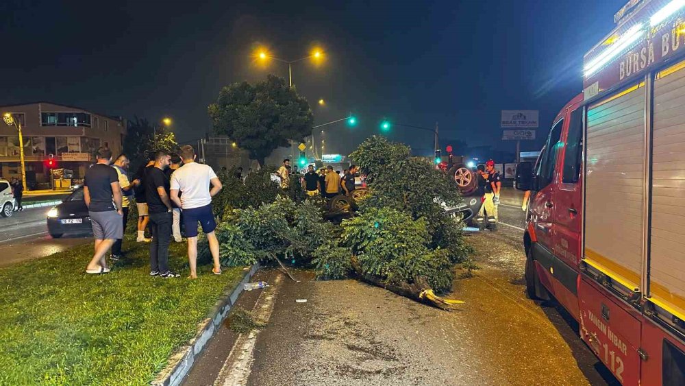 Feci Kaza: Önce Ağaçları Yıktı, Sonra Takla Atarak Karşı Seride Uçtu