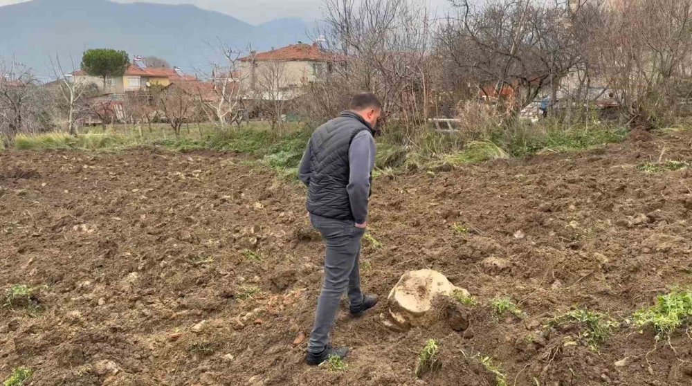 Çiftçi pulluğuna lahit takıldı.