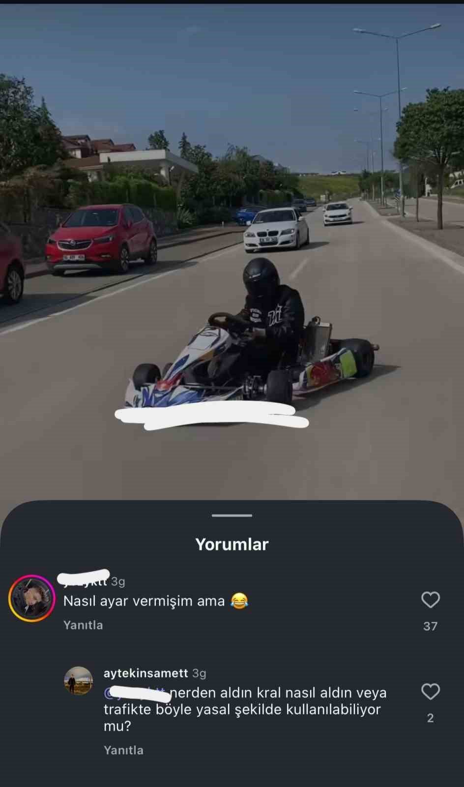 Go Kart Sürücüsü Trafiğe Çıkıp Drift Attı